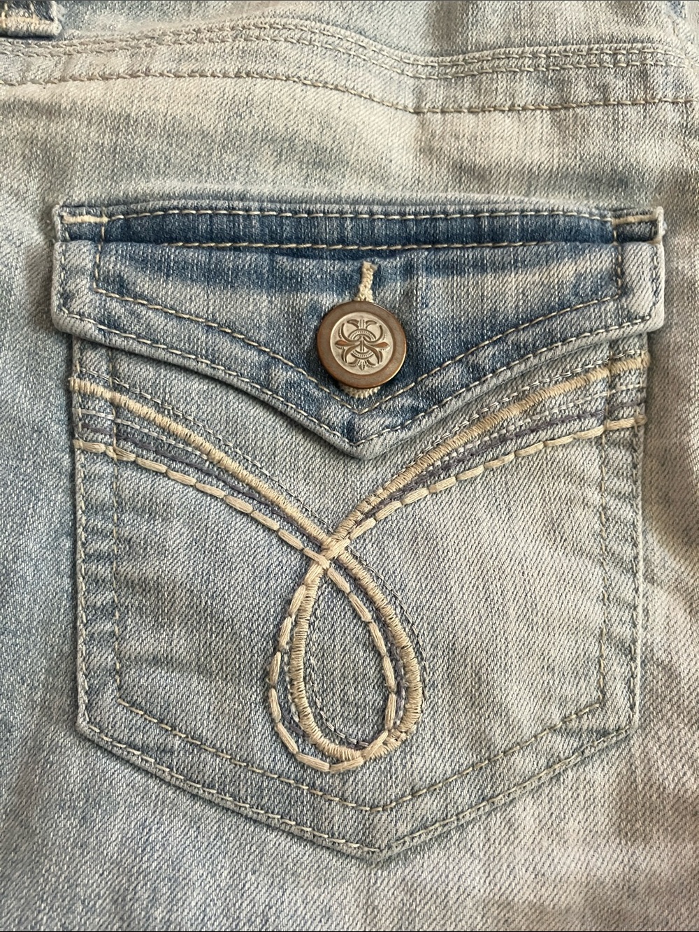 Y2k No Boundaries Light Blue Denim Cuffed Shorts with Embroidered Back Pockets - Picture 2 of 12